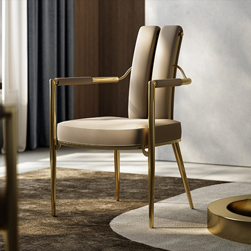 Modern Style Arm Chair Open Back Metal Dining Accent Chair for Home Gold-grey 1 Piece Clearhalo 'Dining Chairs' 'Dining Tables & Seating' 'dining_chair' 'furn' 'furn_dining_chair' 'Furniture' 'Kitchen & Dining Furniture' 7589294