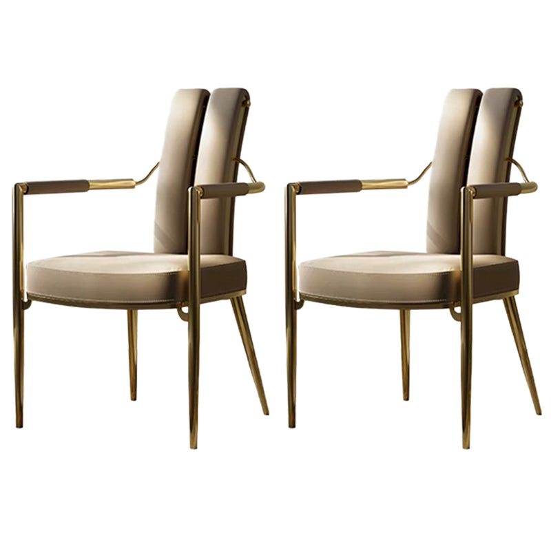 Modern Style Arm Chair Open Back Metal Dining Accent Chair for Home Gold-grey 2 Piece Set Clearhalo 'Dining Chairs' 'Dining Tables & Seating' 'dining_chair' 'furn' 'furn_dining_chair' 'Furniture' 'Kitchen & Dining Furniture' 7589295