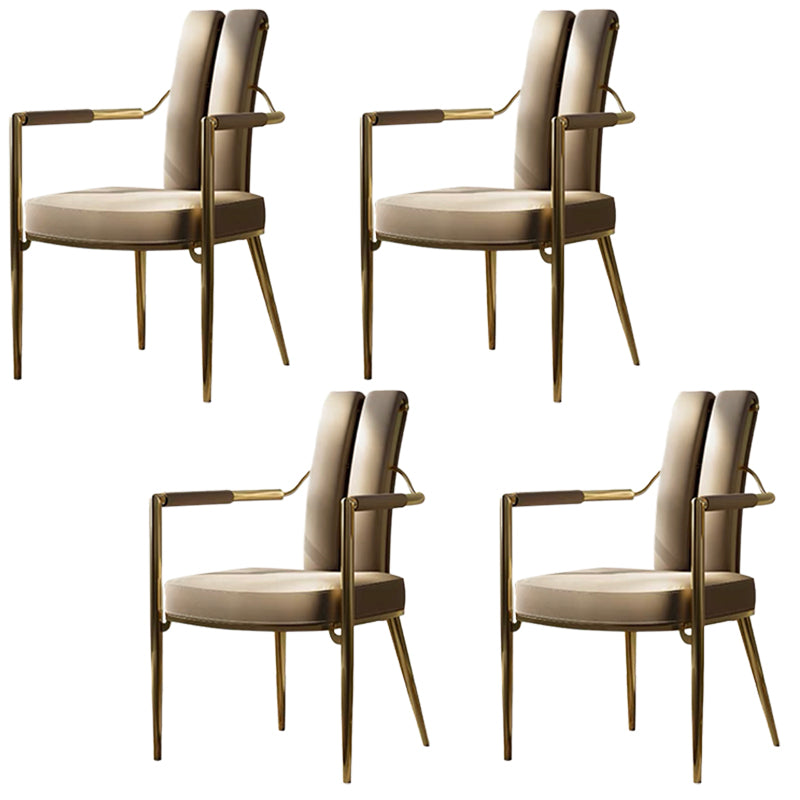 Modern Style Arm Chair Open Back Metal Dining Accent Chair for Home Gold-grey 4 Piece Set Clearhalo 'Dining Chairs' 'Dining Tables & Seating' 'dining_chair' 'furn' 'furn_dining_chair' 'Furniture' 'Kitchen & Dining Furniture' 7589296