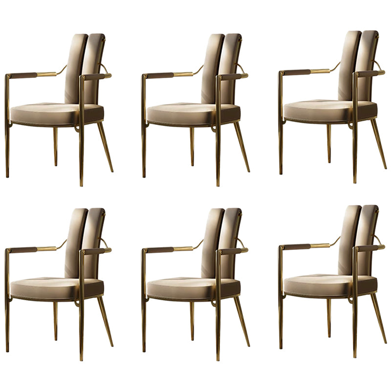 Modern Style Arm Chair Open Back Metal Dining Accent Chair for Home Gold-grey 6 Piece Set Clearhalo 'Dining Chairs' 'Dining Tables & Seating' 'dining_chair' 'furn' 'furn_dining_chair' 'Furniture' 'Kitchen & Dining Furniture' 7589297