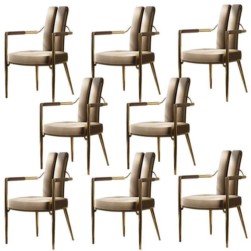 Modern Style Arm Chair Open Back Metal Dining Accent Chair for Home Gold-grey 8 Piece Set Clearhalo 'Dining Chairs' 'Dining Tables & Seating' 'dining_chair' 'furn' 'furn_dining_chair' 'Furniture' 'Kitchen & Dining Furniture' 7589298