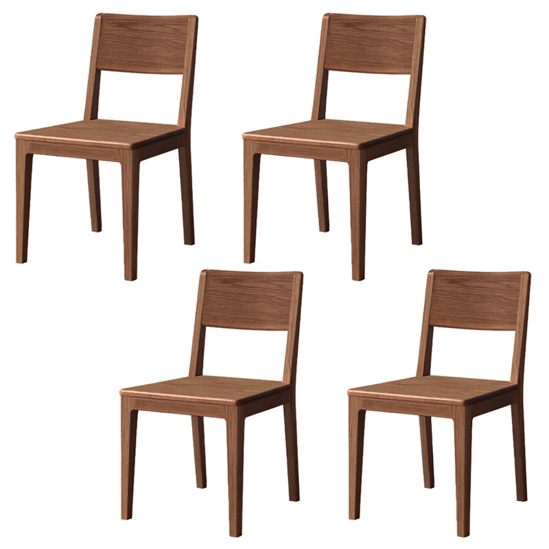 Nordic Armless Backrest Wood Chair with Wooden Legs for Dining Room Walnut Ash 4 Piece Set Clearhalo 'Dining Chairs' 'Dining Tables & Seating' 'dining_chair' 'furn' 'furn_dining_chair' 'Furniture' 'Kitchen & Dining Furniture' 7589337