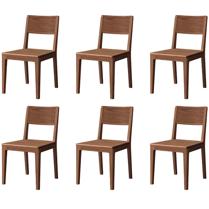 Nordic Armless Backrest Wood Chair with Wooden Legs for Dining Room Walnut Ash 6 Piece Set Clearhalo 'Dining Chairs' 'Dining Tables & Seating' 'dining_chair' 'furn' 'furn_dining_chair' 'Furniture' 'Kitchen & Dining Furniture' 7589340
