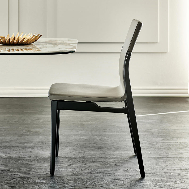 Silla lateral de estilo industrial silla de comedor lateral de cuero con base de madera