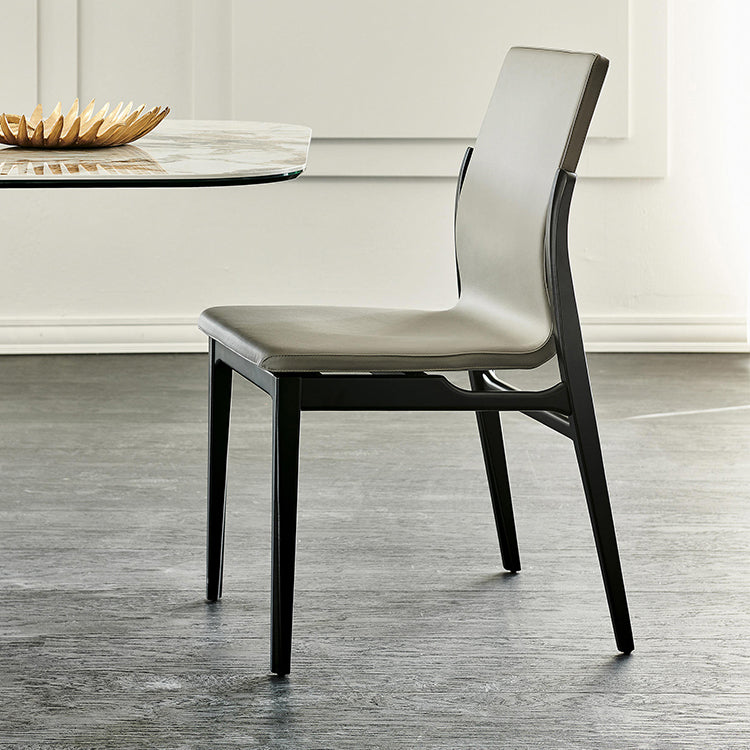 Silla lateral de estilo industrial silla de comedor lateral de cuero con base de madera