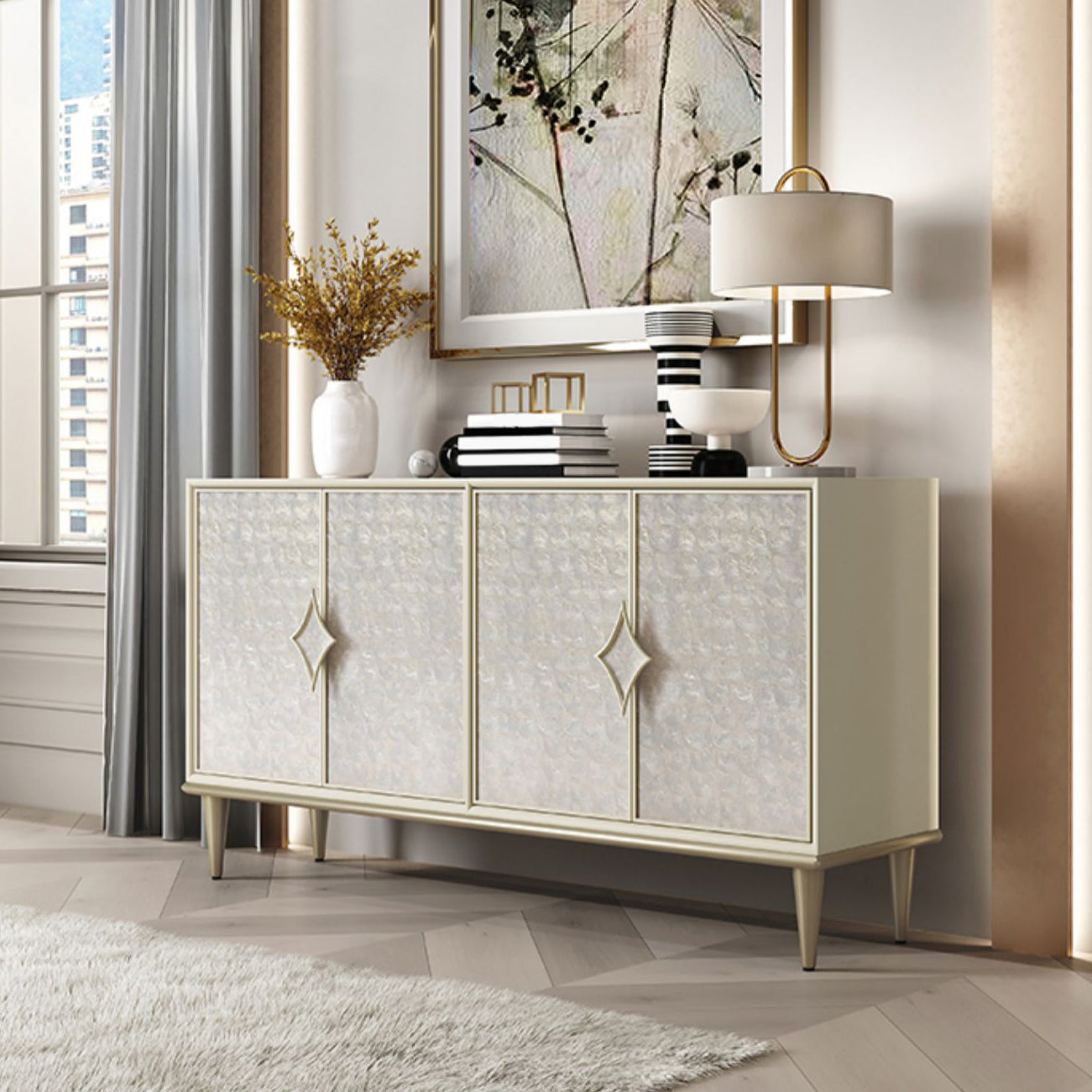 Tavolo a buffet in legno ingegnerizzato a buffet glam con porte per cucina