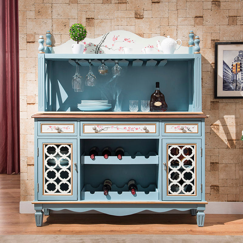 Glam Dining Buffet Birch Buffet Table with Doors for Dining Room 53"L x 14"W x 62"H Blue Clearhalo 'buffet_sideboard' 'Buffets & Sideboards' 'furn' 'furn_buffet_sideboard' 'Furniture' 'Kitchen & Dining Furniture' 7589902