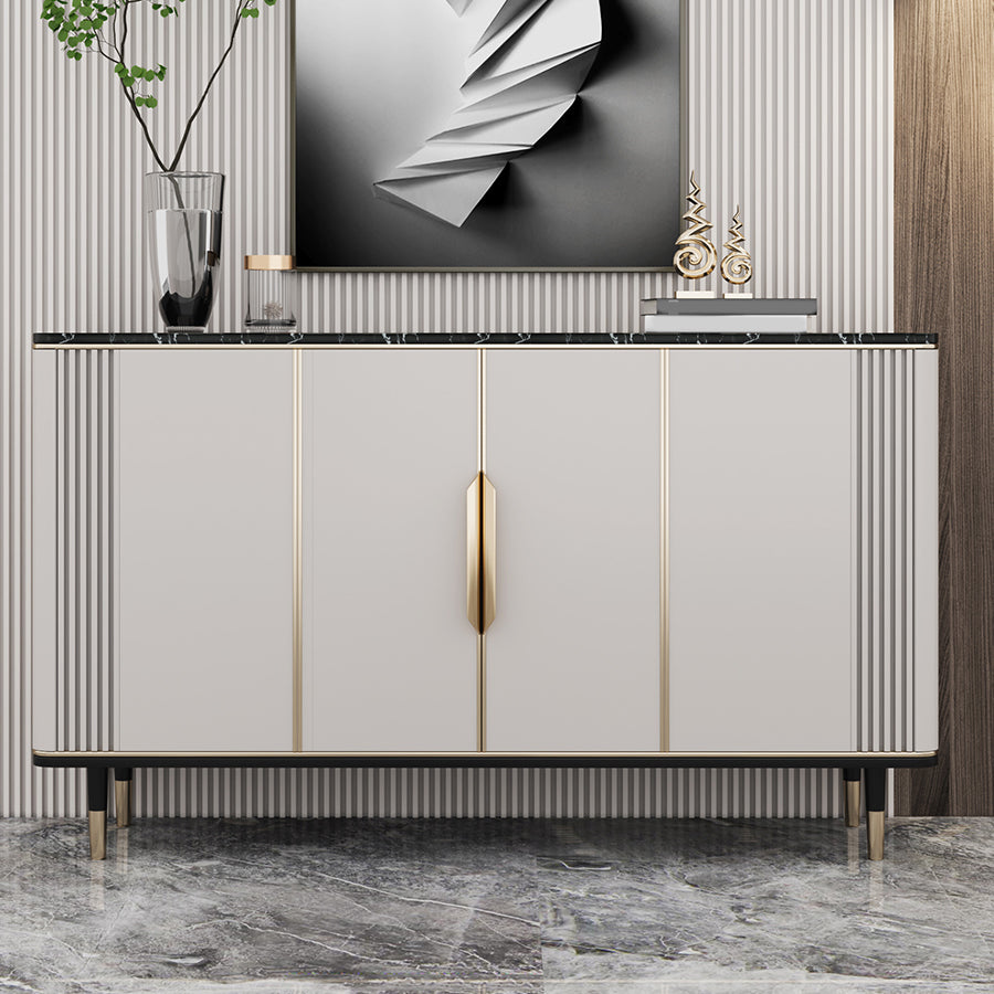 Glam Dining Server Marble Buffet Server with Doors for Living Room 59"L x 16"W x 35"H Off-White Clearhalo 'buffet_sideboard' 'Buffets & Sideboards' 'furn' 'furn_buffet_sideboard' 'Furniture' 'Kitchen & Dining Furniture' 7589938