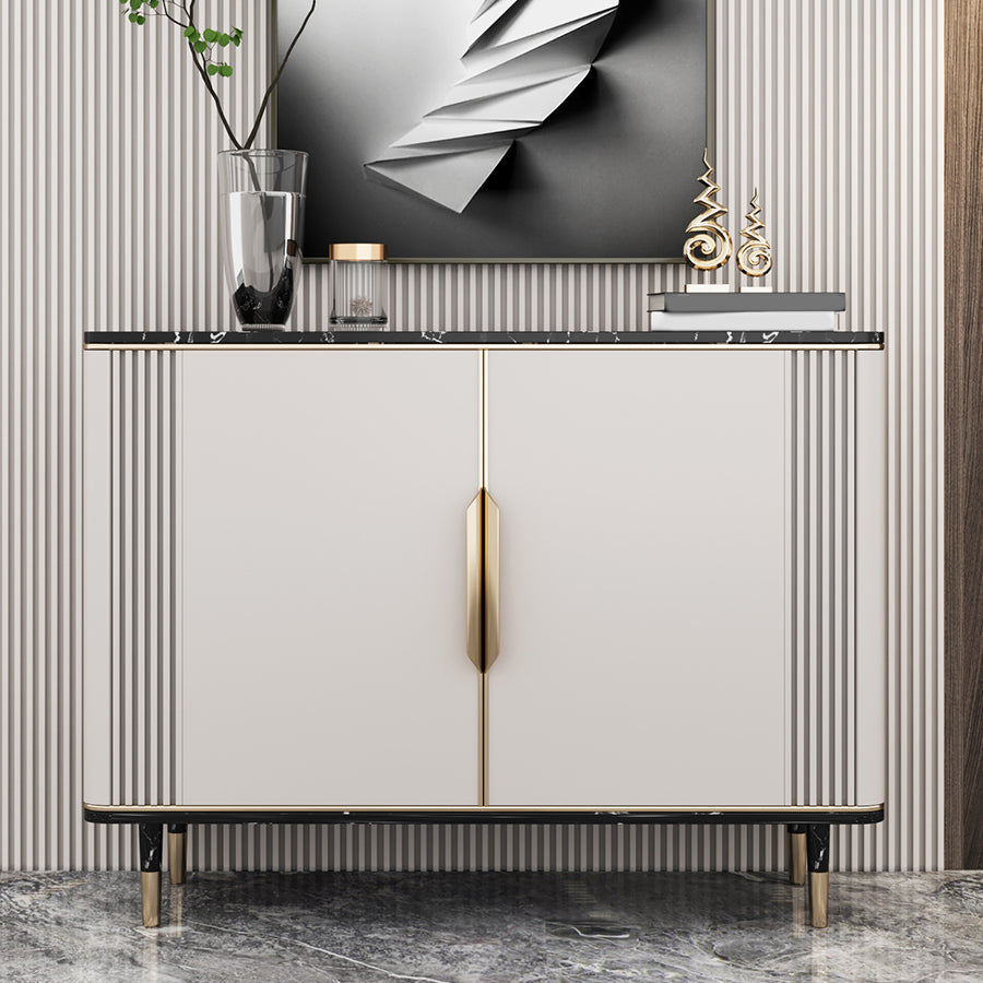 Glam Dining Server Marble Buffet Server with Doors for Living Room Off-White Clearhalo 'buffet_sideboard' 'Buffets & Sideboards' 'furn' 'furn_buffet_sideboard' 'Furniture' 'Kitchen & Dining Furniture' 7589940