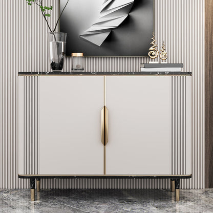Glam Dining Server Marble Buffet Server with Doors for Living Room Off-White Clearhalo 'buffet_sideboard' 'Buffets & Sideboards' 'furn' 'furn_buffet_sideboard' 'Furniture' 'Kitchen & Dining Furniture' 7589940