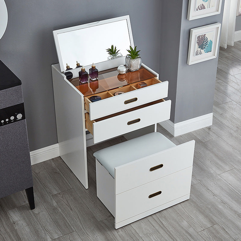 Traditions With Drawer Oak Mirror With Stool Vanity Dressing Table Makeup Vanity & Mirror & Stools White Clearhalo 'Bedroom Furniture' 'furn' 'furn_makeup_vanities' 'Furniture' 'Makeup Vanities' 'makeup_vanities' 7590532