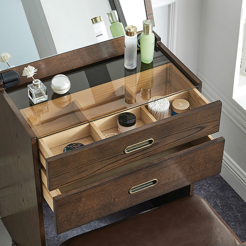 Traditions With Drawer Oak Mirror With Stool Vanity Dressing Table Clearhalo 'Bedroom Furniture' 'furn' 'furn_makeup_vanities' 'Furniture' 'Makeup Vanities' 'makeup_vanities' 7590534