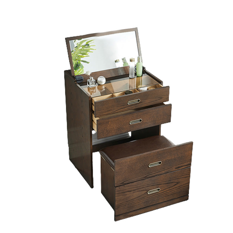 Traditions With Drawer Oak Mirror With Stool Vanity Dressing Table Clearhalo 'Bedroom Furniture' 'furn' 'furn_makeup_vanities' 'Furniture' 'Makeup Vanities' 'makeup_vanities' 7590536