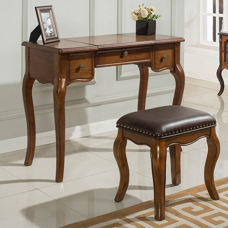 Traditional Standing Espresso Solid Wood 3 Drawer Mirror Bedroom Dressing Table Clearhalo 'Bedroom Furniture' 'furn' 'furn_makeup_vanities' 'Furniture' 'Makeup Vanities' 'makeup_vanities' 7590615