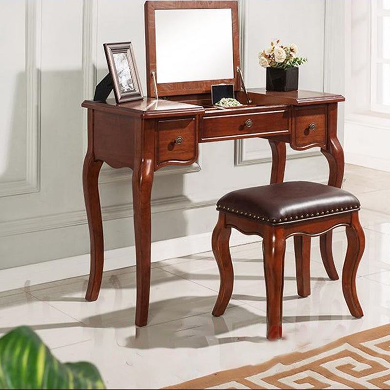 Traditional Standing Espresso Solid Wood 3 Drawer Mirror Bedroom Dressing Table Clearhalo 'Bedroom Furniture' 'furn' 'furn_makeup_vanities' 'Furniture' 'Makeup Vanities' 'makeup_vanities' 7590616