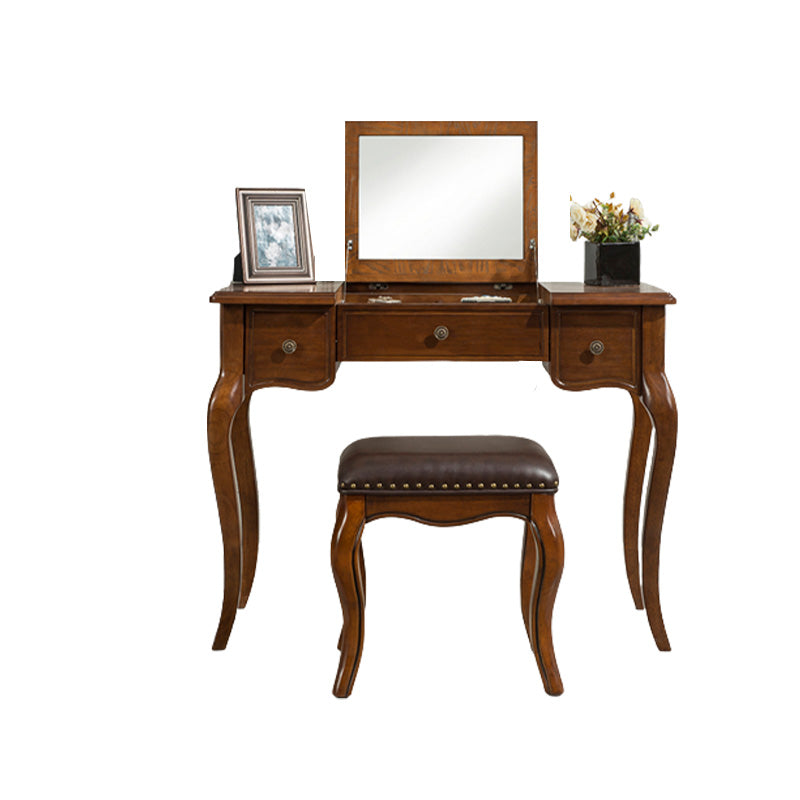 Traditional Standing Espresso Solid Wood 3 Drawer Mirror Bedroom Dressing Table Clearhalo 'Bedroom Furniture' 'furn' 'furn_makeup_vanities' 'Furniture' 'Makeup Vanities' 'makeup_vanities' 7590618