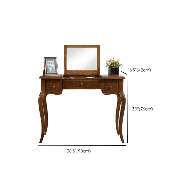 Traditional Standing Espresso Solid Wood 3 Drawer Mirror Bedroom Dressing Table Clearhalo 'Bedroom Furniture' 'furn' 'furn_makeup_vanities' 'Furniture' 'Makeup Vanities' 'makeup_vanities' 7590621