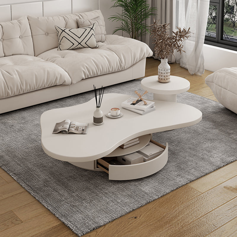 Pedestal Coffee Cocktail Table with Storage Drawers White Wooden