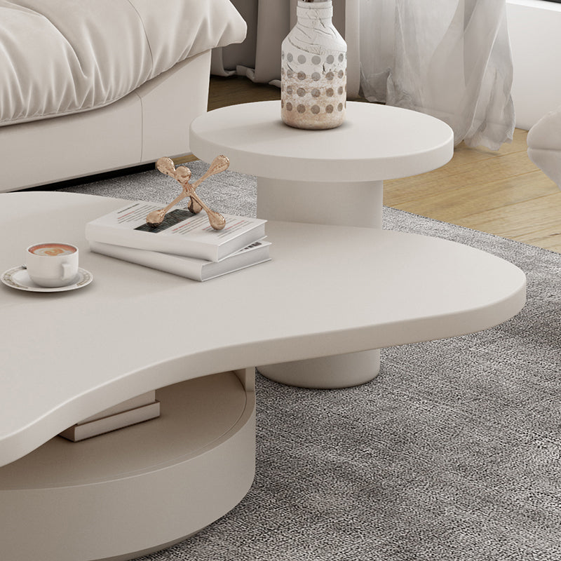 Pedestal Coffee Cocktail Table with Storage Drawers White Wooden