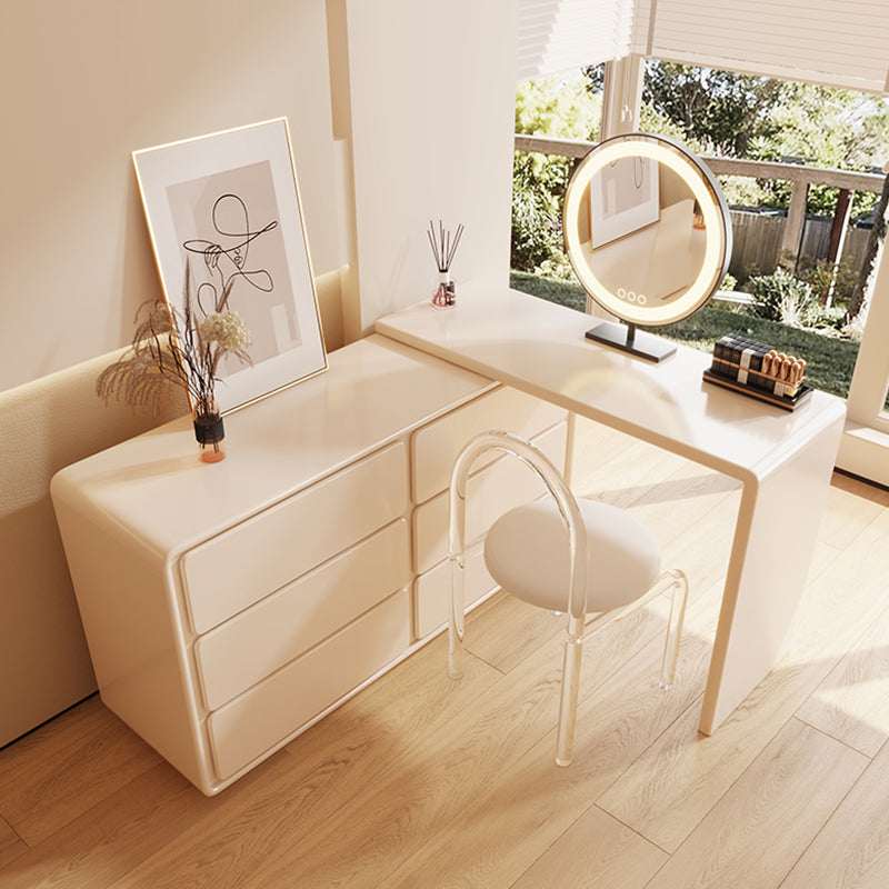 Cream Contemporary Bedroom With Drawer Wooden Lighted Mirror Make-up Vanity