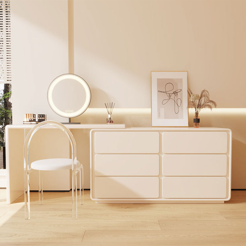 Cream Contemporary Bedroom With Drawer Wooden Lighted Mirror Make-up Vanity