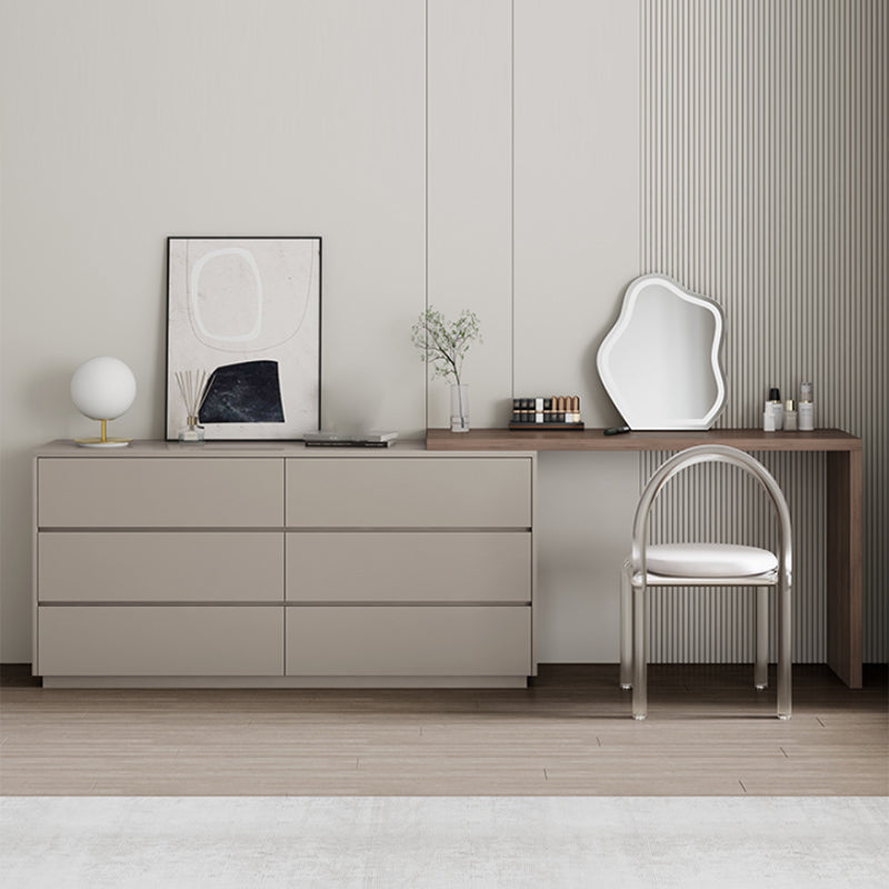 Camera da letto in legno massiccio marrone moderno in piedi con vanità per il trucco del cassetto