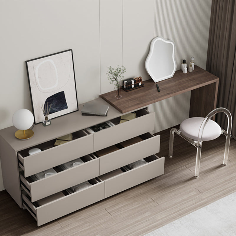 Camera da letto in legno massiccio marrone moderno in piedi con vanità per il trucco del cassetto