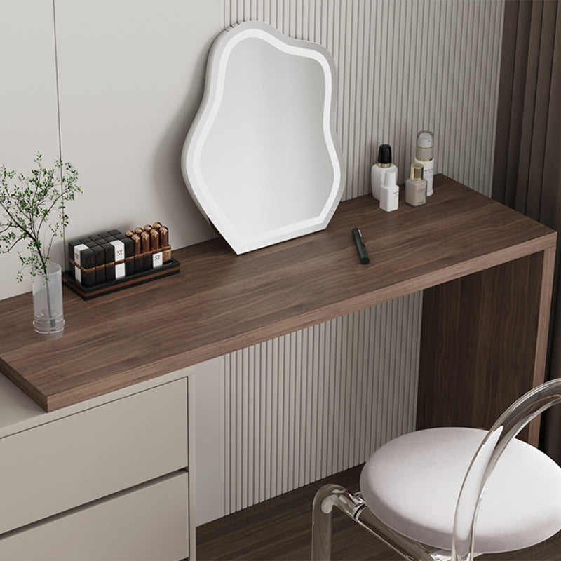 Camera da letto in legno massiccio marrone moderno in piedi con vanità per il trucco del cassetto