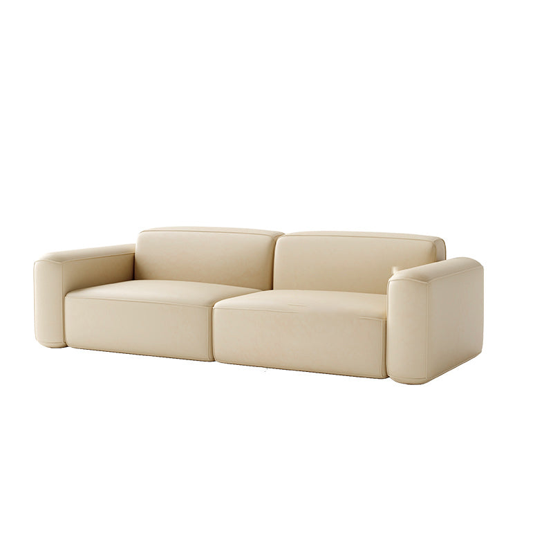 Contemporary Stationary Faux Leather Sofa Living Room Square Arm Tight Back Sofa Beige Leather Clearhalo 'furn' 'furn_sofas' 'Furniture' 'Living Room Furniture' 'Sofa' 'sofas' 7590764