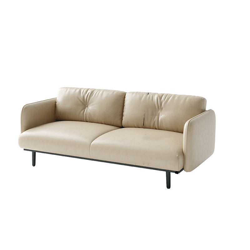 Faux Leather Standard Sofa Square Arm Sofa withTufted Back in Solid Wood Off-White Clearhalo 'furn' 'furn_sofas' 'Furniture' 'Living Room Furniture' 'Sofa' 'sofas' 7590784