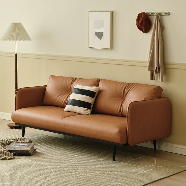 Faux Leather Standard Sofa Square Arm Sofa withTufted Back in Solid Wood Clearhalo 'furn' 'furn_sofas' 'Furniture' 'Living Room Furniture' 'Sofa' 'sofas' 7590787