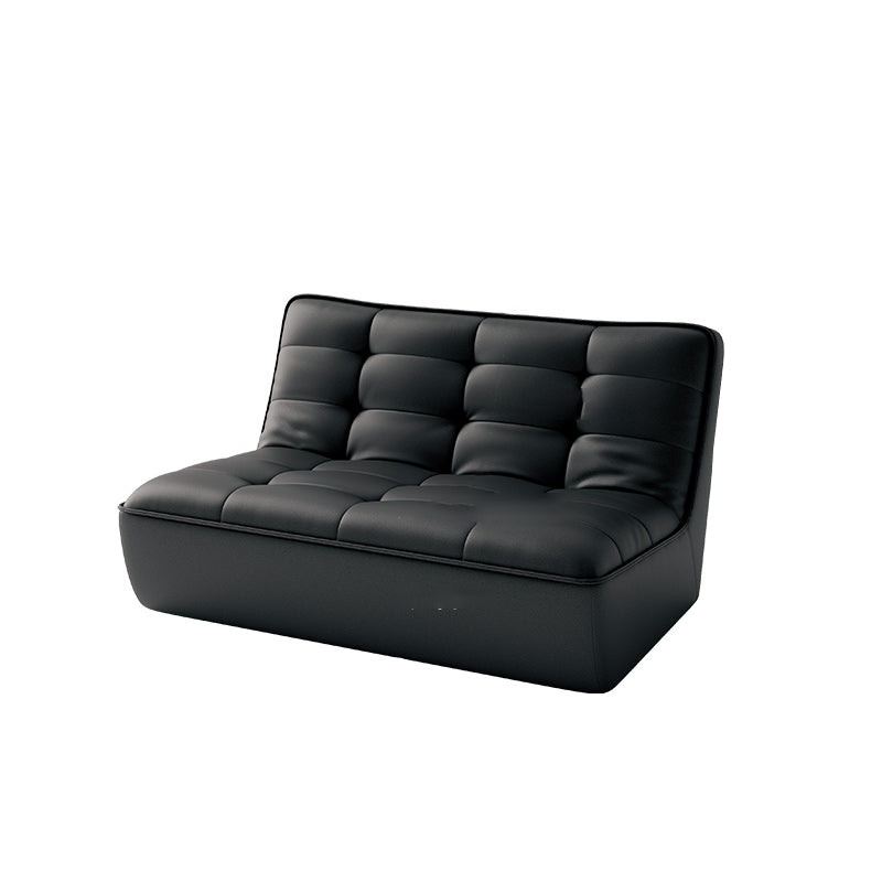 Armless Faux Leather Sofa Mid Century Modern Tufted Back Sofa 53"L x 37"W x 30"H Black Clearhalo 'furn' 'furn_sofas' 'Furniture' 'Living Room Furniture' 'Sofa' 'sofas' 7590815