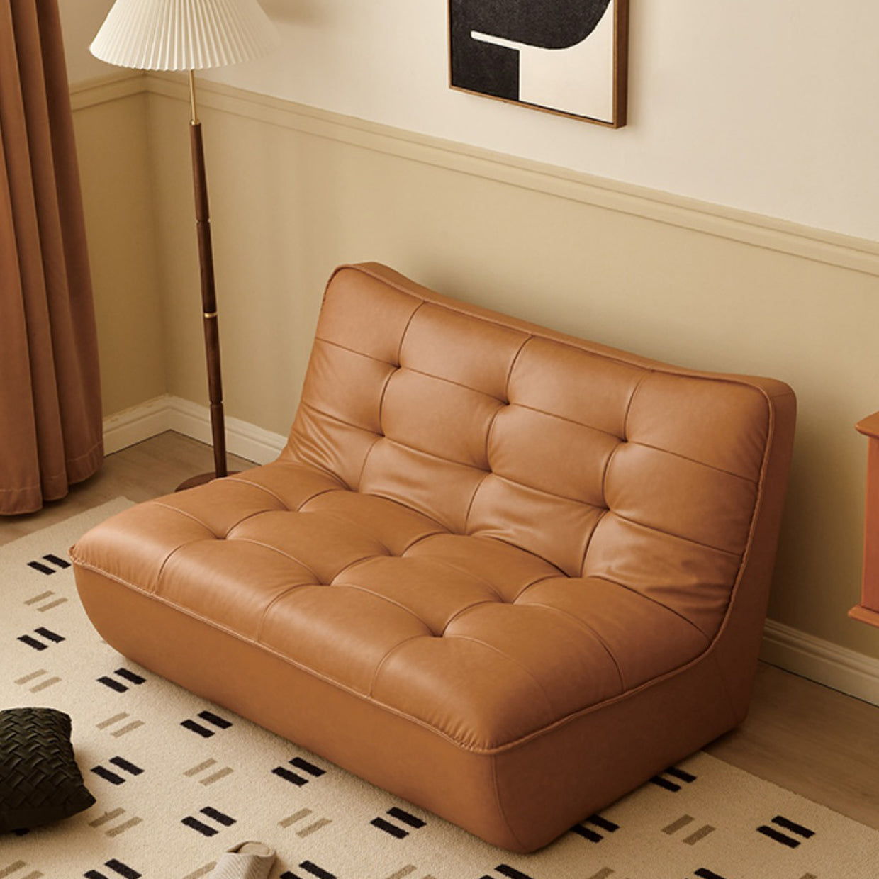 Armless Faux Leather Sofa Mid Century Modern Tufted Back Sofa Clearhalo 'furn' 'furn_sofas' 'Furniture' 'Living Room Furniture' 'Sofa' 'sofas' 7590825