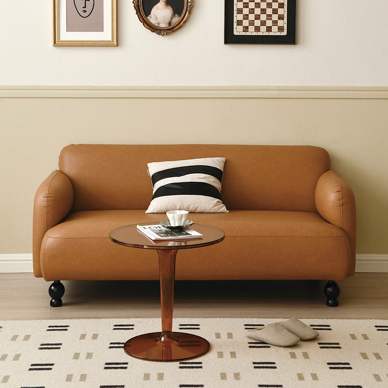 Contemporary Faux Leather Sofa for Living Room with Recessed Arm