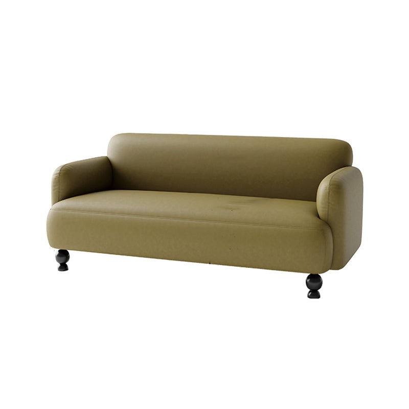 Contemporary Faux Leather Sofa for Living Room with Recessed Arm