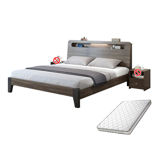Wood Standard Bed in Gray Panel Bed with Rectangular Headboard Bed & Mattress 8"