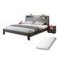Wood Standard Bed in Gray Panel Bed with Rectangular Headboard