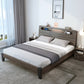 Wood Standard Bed in Gray Panel Bed with Rectangular Headboard