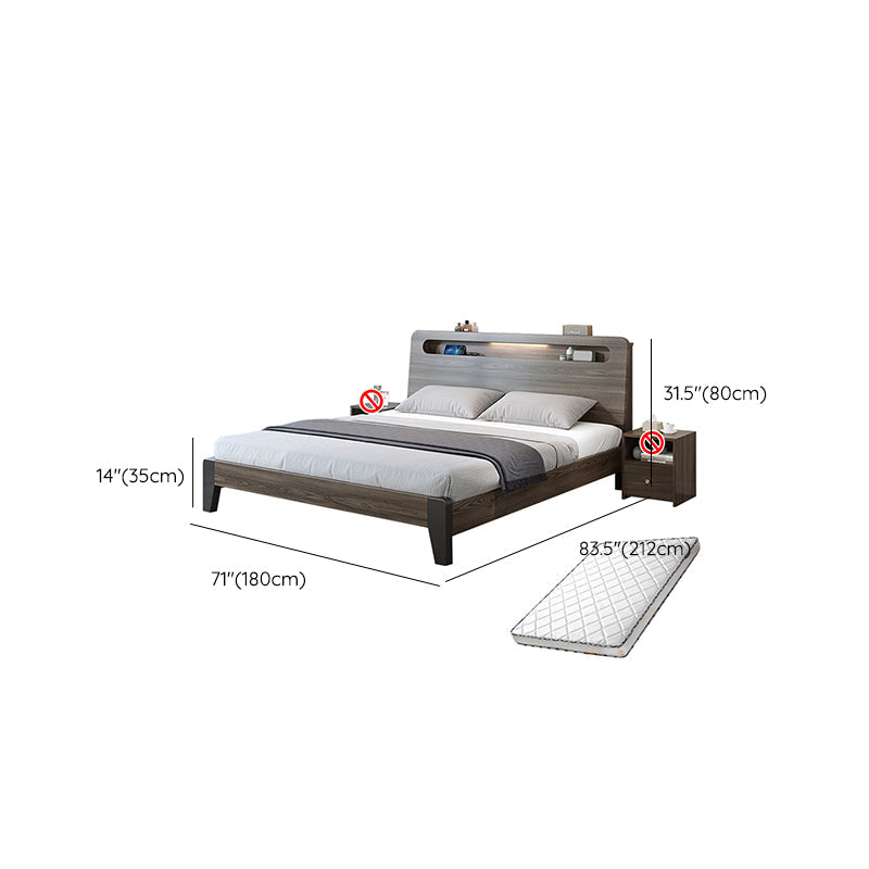 長方形のヘッドボード付き灰色のパネルベッドの木材標準ベッド