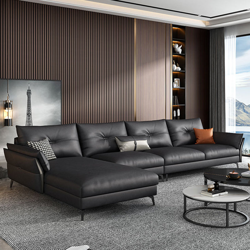 Mid Century Faux Leather Sectional Flared Arm Sectional Set in Black Clearhalo 'furn' 'furn_sectionals' 'Furniture' 'Living Room Furniture' 'Sectionals' 7590873