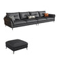 Mid Century Faux Leather Sectional Flared Arm Sectional Set in Black 4-Seater Sofa with Ottoman Clearhalo 'furn' 'furn_sectionals' 'Furniture' 'Living Room Furniture' 'Sectionals' 7590875