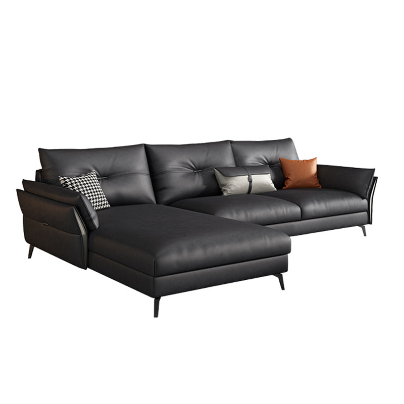 Mid Century Faux Leather Sectional Flared Arm Sectional Set in Black 3-Seater Sofa with Chaise Lounge Clearhalo 'furn' 'furn_sectionals' 'Furniture' 'Living Room Furniture' 'Sectionals' 7590879