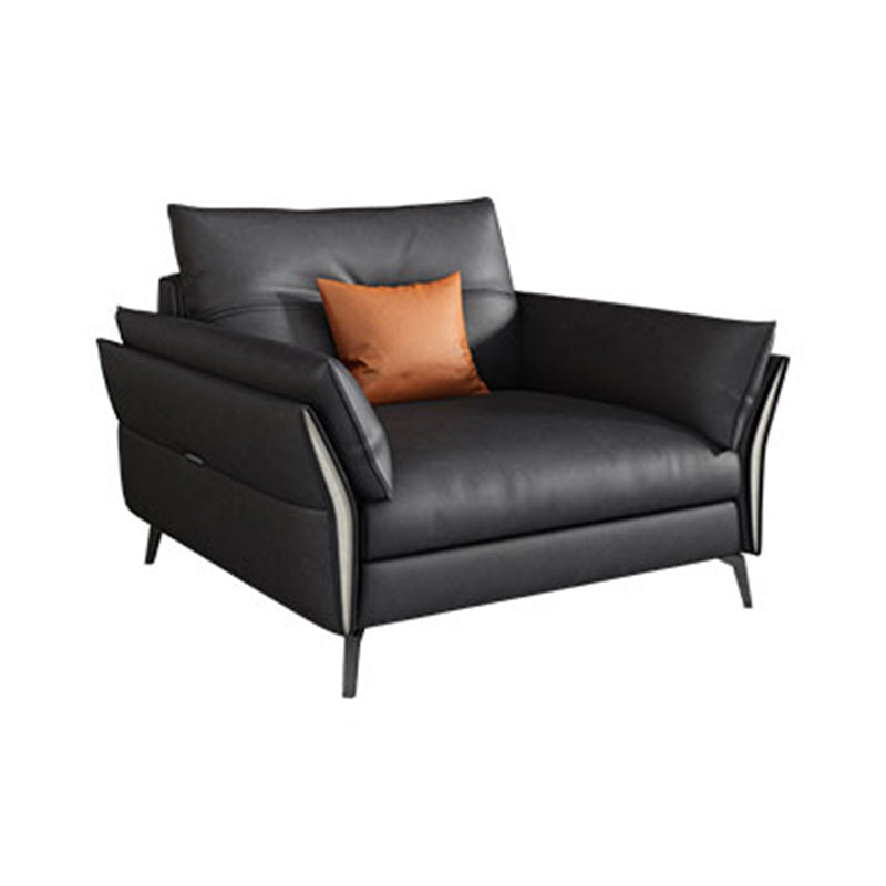 Mid Century Faux Leather Sectional Flared Arm Sectional Set in Black Clearhalo 'furn' 'furn_sectionals' 'Furniture' 'Living Room Furniture' 'Sectionals' 7590882