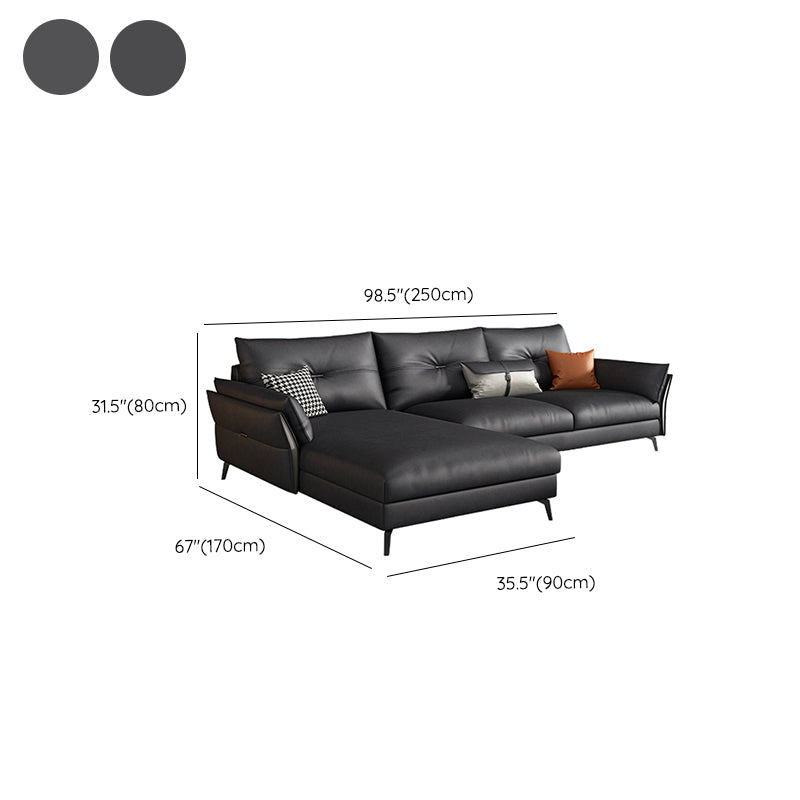 Mid Century Faux Leather Sectional Flared Arm Sectional Set in Black Clearhalo 'furn' 'furn_sectionals' 'Furniture' 'Living Room Furniture' 'Sectionals' 7590890