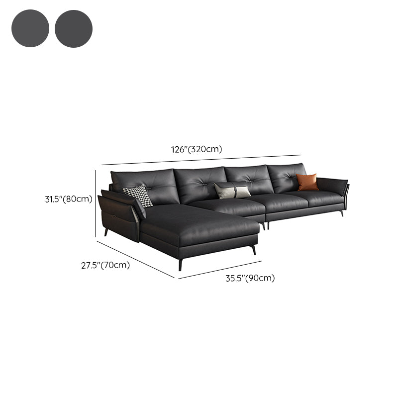 Mid Century Faux Leather Sectional Flared Arm Sectional Set in Black Clearhalo 'furn' 'furn_sectionals' 'Furniture' 'Living Room Furniture' 'Sectionals' 7590891