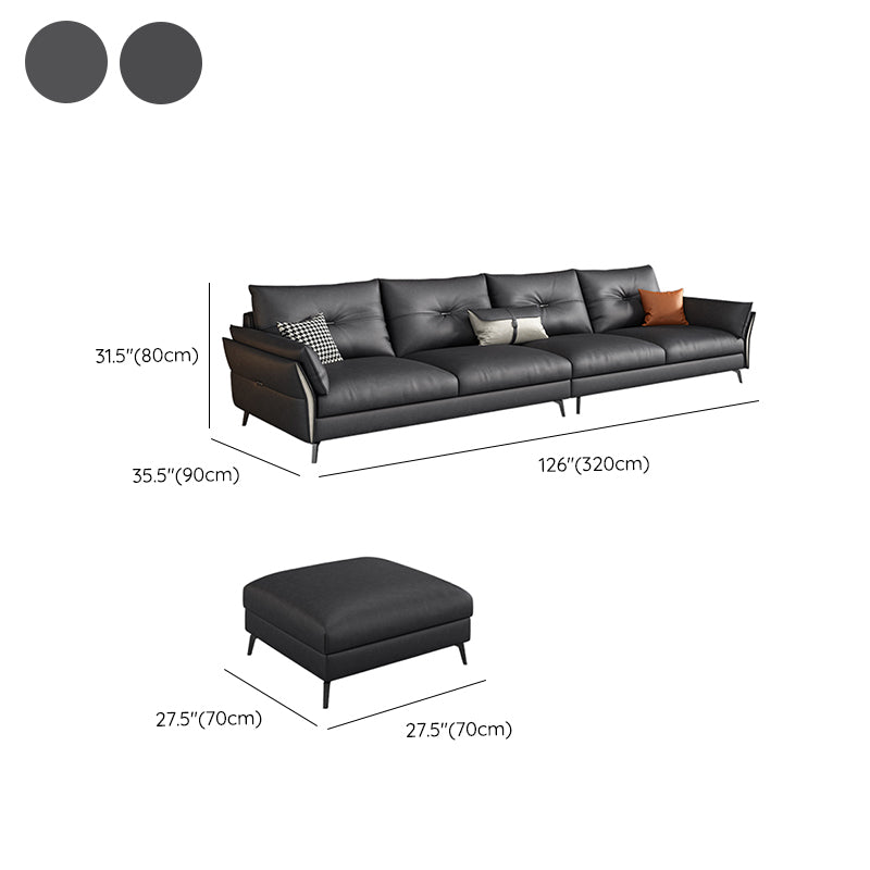 Mid Century Faux Leather Sectional Flared Arm Sectional Set in Black Clearhalo 'furn' 'furn_sectionals' 'Furniture' 'Living Room Furniture' 'Sectionals' 7590892