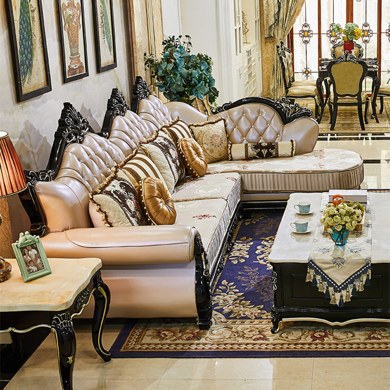 Traditional Slipcovered Cushions Sectionals & Chaise Tufted Rolled Arm Sectional Sofa