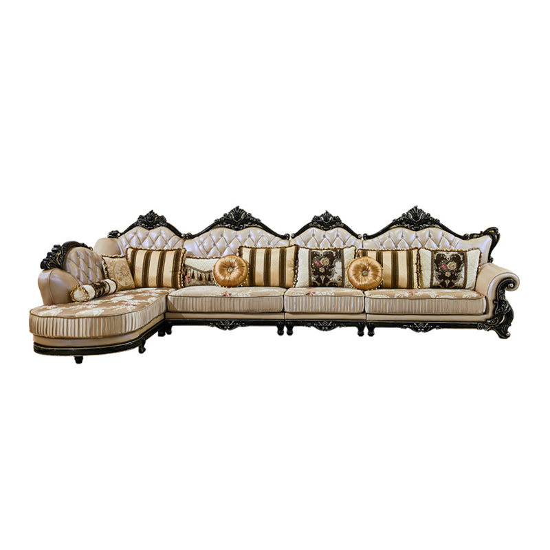 Traditional Slipcovered Cushions Sectionals & Chaise Tufted Rolled Arm Sectional Sofa