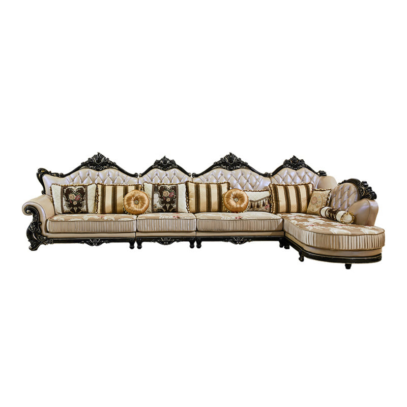 Traditional Slipcovered Cushions Sectionals & Chaise Tufted Rolled Arm Sectional Sofa