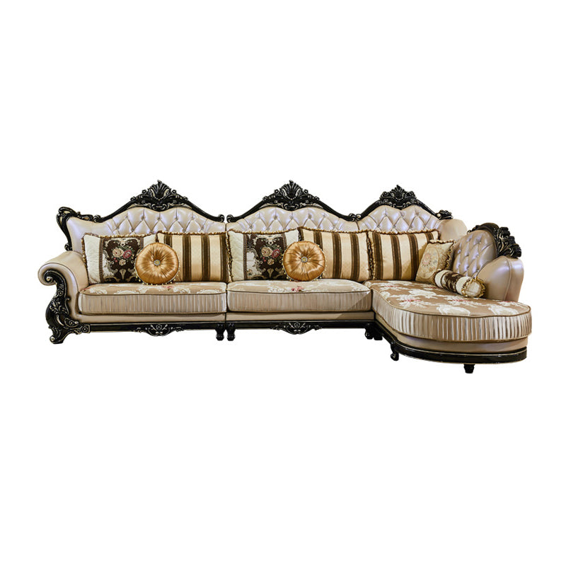 Traditional Slipcovered Cushions Sectionals & Chaise Tufted Rolled Arm Sectional Sofa